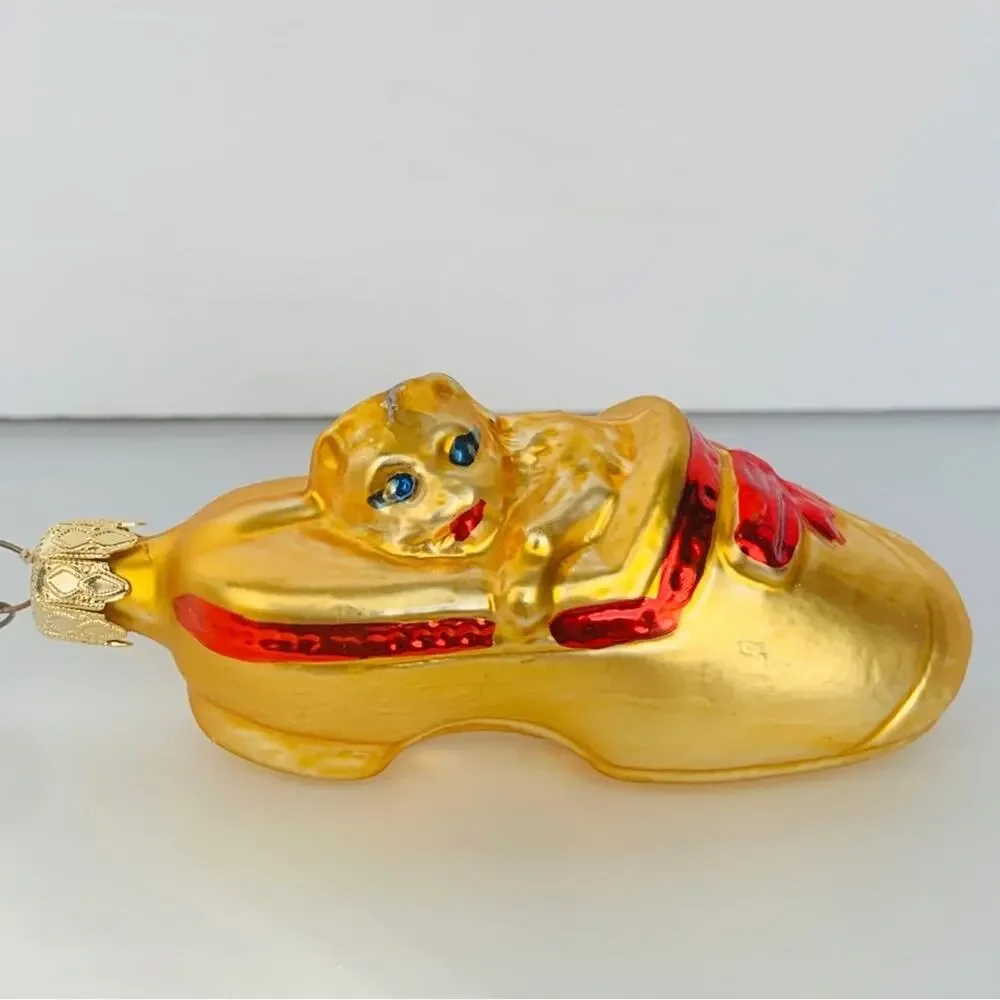 Vintage Christborn Glass Cat Shoe Ornament